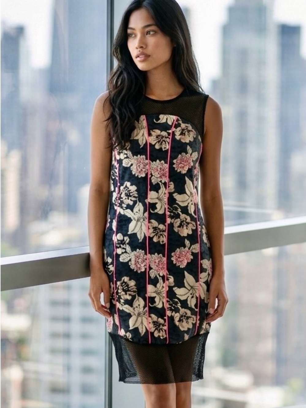 Elizabeth and James Chic Floral 100% Silk and Mesh Vintage Dress-S